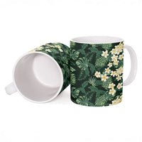 Hawaii Plumeria Tropical Leaves Ceramic Mug Monstera Calathea Palm Fronds