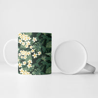 Hawaii Plumeria Tropical Leaves Ceramic Mug Monstera Calathea Palm Fronds