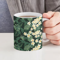 Hawaii Plumeria Tropical Leaves Ceramic Mug Monstera Calathea Palm Fronds