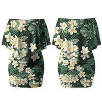 Hawaii Plumeria Tropical Leaves Couples Matching Off Shoulder Short Dress and Hawaiian Shirt Monstera Calathea Palm Fronds