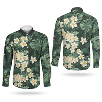 Hawaii Plumeria Tropical Leaves Couples Matching Short Sleeve Bodycon Dress and Long Sleeve Button Shirt Monstera Calathea Palm Fronds