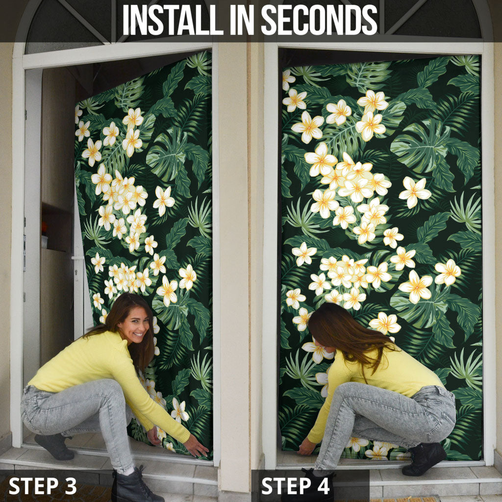Hawaii Plumeria Tropical Leaves Door Cover Monstera Calathea Palm Fronds