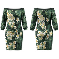 Hawaii Plumeria Tropical Leaves Family Matching Off The Shoulder Long Sleeve Dress and Hawaiian Shirt Monstera Calathea Palm Fronds