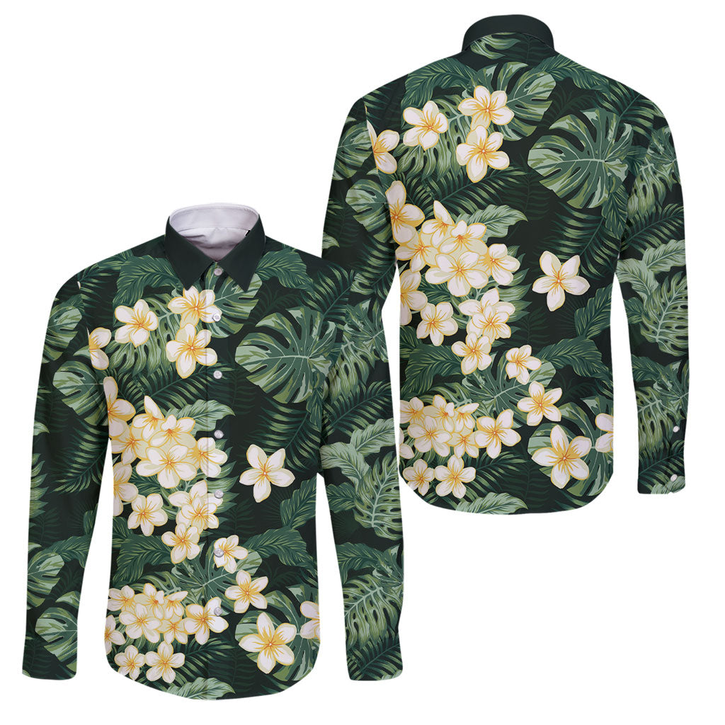 Hawaii Plumeria Tropical Leaves Family Matching Off The Shoulder Long Sleeve Dress and Hawaiian Shirt Monstera Calathea Palm Fronds