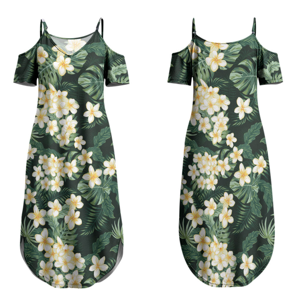 Hawaii Plumeria Tropical Leaves Family Matching Summer Maxi Dress and Hawaiian Shirt Monstera Calathea Palm Fronds