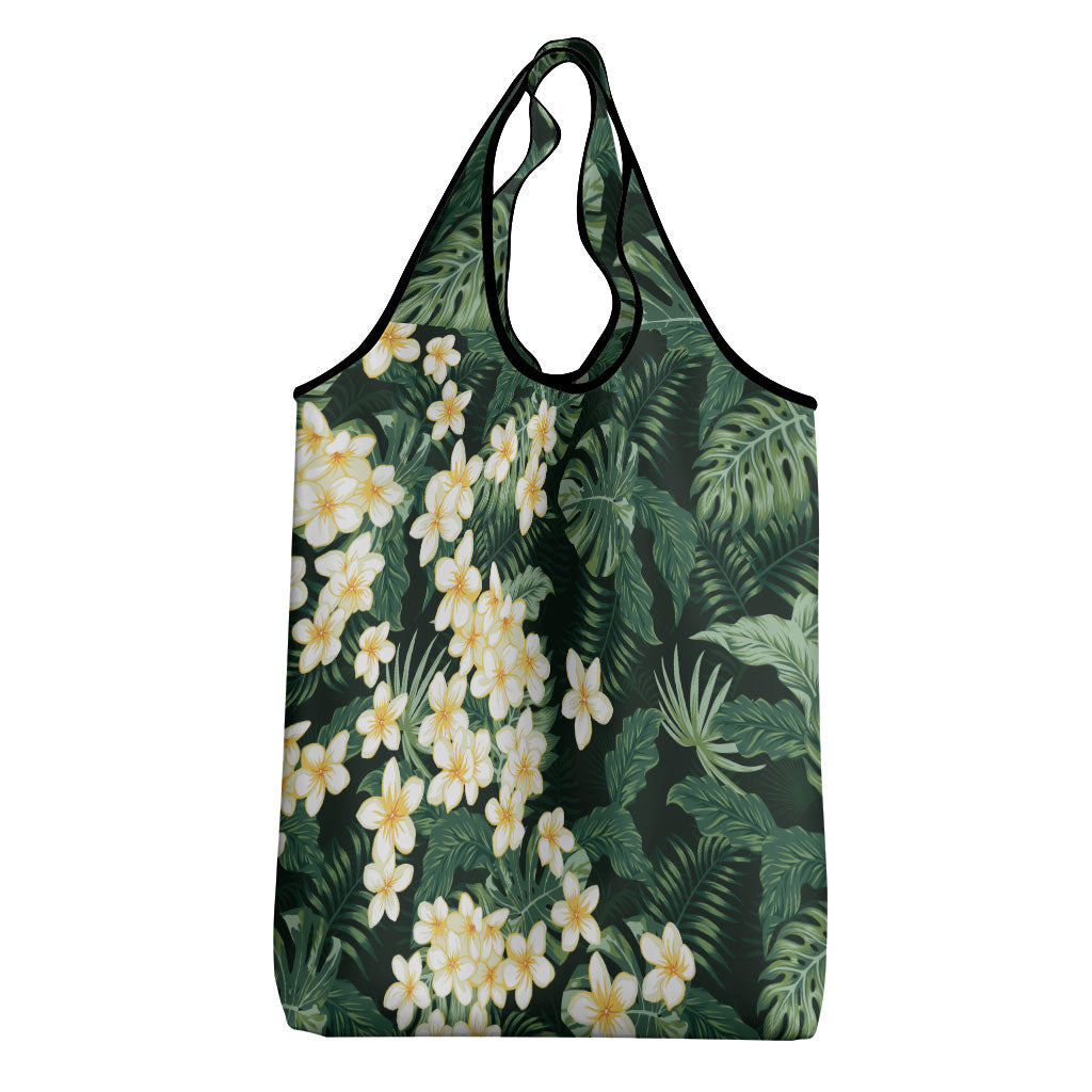 Hawaii Plumeria Tropical Leaves Grocery Bag Monstera Calathea Palm Fronds