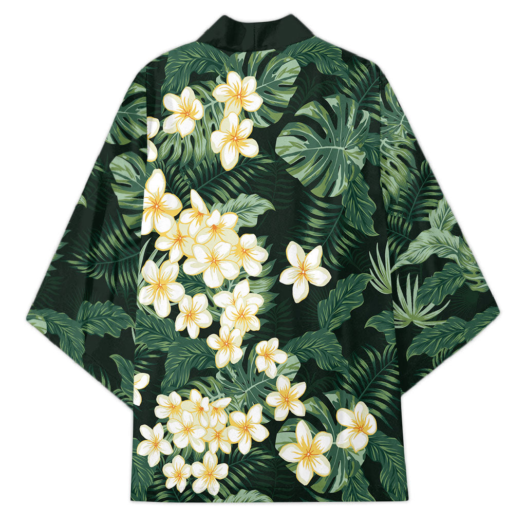 Hawaii Plumeria Tropical Leaves Kimono Monstera Calathea Palm Fronds