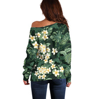 Hawaii Plumeria Tropical Leaves Off Shoulder Sweater Monstera Calathea Palm Fronds