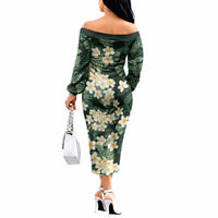 Hawaii Plumeria Tropical Leaves Off The Shoulder Long Sleeve Dress Monstera Calathea Palm Fronds