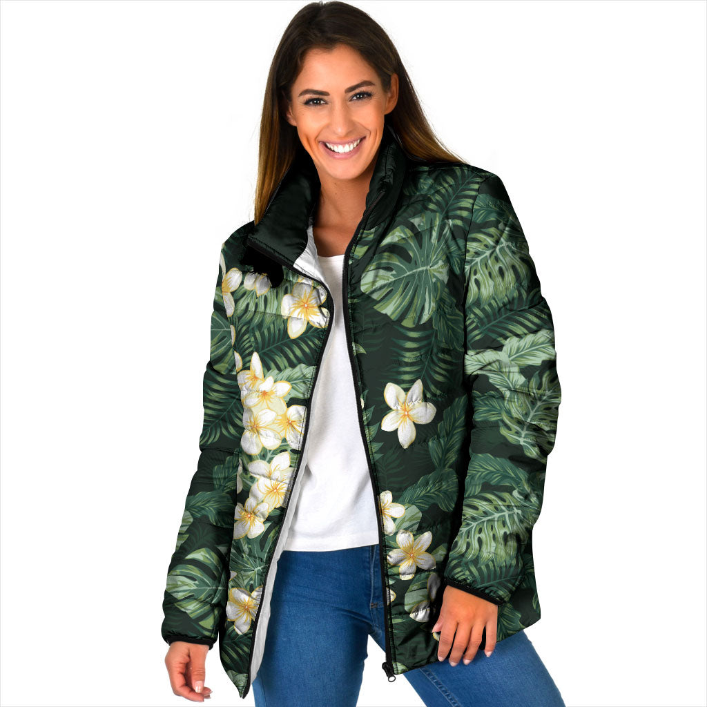 Hawaii Plumeria Tropical Leaves Padded Jacket Monstera Calathea Palm Fronds