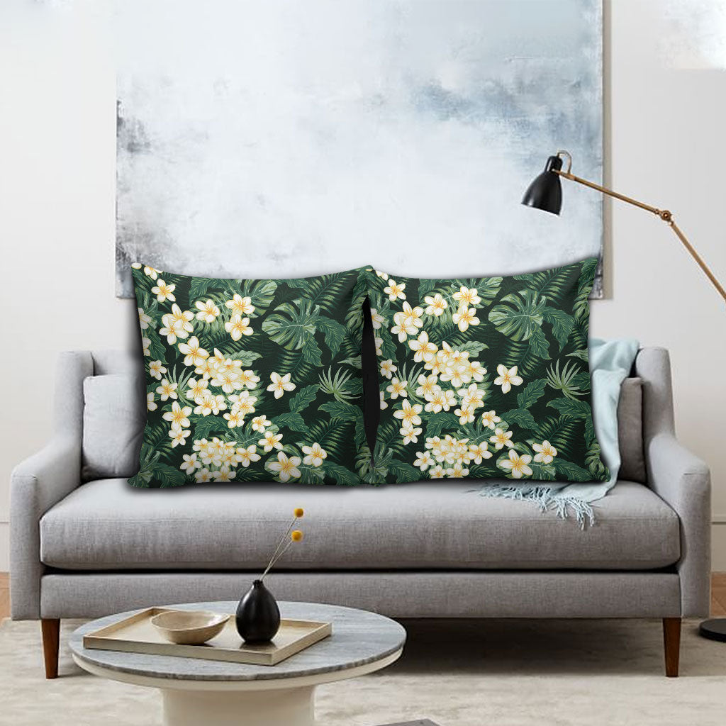 Hawaii Plumeria Tropical Leaves Pillow Cover Monstera Calathea Palm Fronds
