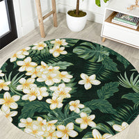 Hawaii Plumeria Tropical Leaves Round Carpet Monstera Calathea Palm Fronds