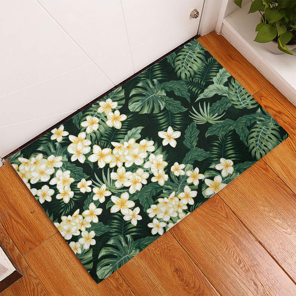 Hawaii Plumeria Tropical Leaves Rubber Doormat Monstera Calathea Palm Fronds