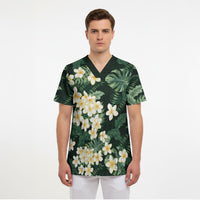 Hawaii Plumeria Tropical Leaves Scrub Top Monstera Calathea Palm Fronds