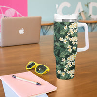 Hawaii Plumeria Tropical Leaves Tumbler With Handle Monstera Calathea Palm Fronds