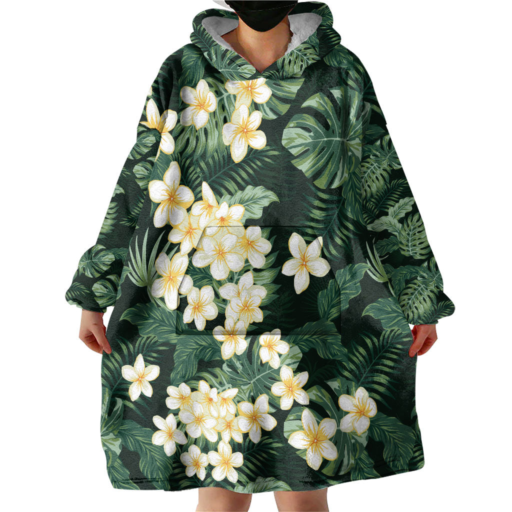 Hawaii Plumeria Tropical Leaves Wearable Blanket Hoodie Monstera Calathea Palm Fronds