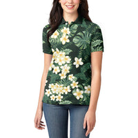 Hawaii Plumeria Tropical Leaves Women Polo Shirt Monstera Calathea Palm Fronds
