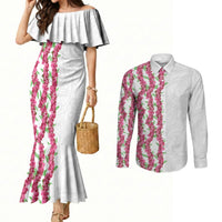 Hawaii Aalii Lei Couples Matching Mermaid Dress and Long Sleeve Button Shirt Aalii Ku Makani