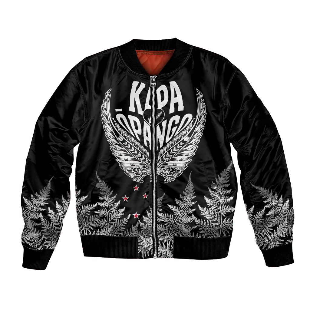 Custom New Zealand Rugby Bomber Jacket NZ Opango Forever Silver Fern Heart LT01 Unisex Black - Polynesian Pride