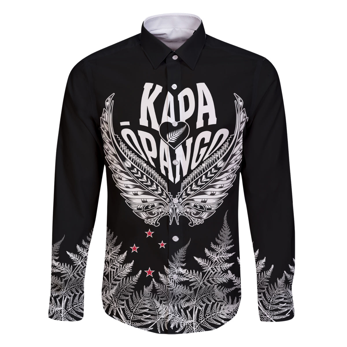 Custom New Zealand Rugby Family Matching Summer Maxi Dress and Hawaiian Shirt NZ Opango Forever Silver Fern Heart LT01 Dad's Shirt - Long Sleeve Black - Polynesian Pride