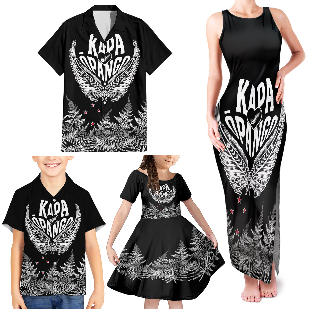 Custom New Zealand Rugby Family Matching Tank Maxi Dress and Hawaiian Shirt NZ Opango Forever Silver Fern Heart LT01 - Polynesian Pride