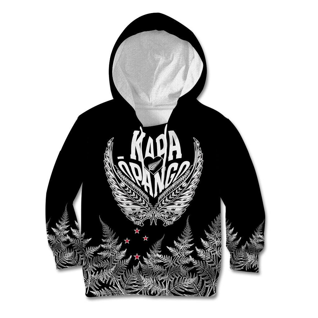 Custom New Zealand Rugby Kid Hoodie NZ Opango Forever Silver Fern Heart LT01 Black - Polynesian Pride