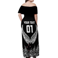 Custom New Zealand Rugby Off Shoulder Maxi Dress NZ Opango Forever Silver Fern Heart LT01 - Polynesian Pride