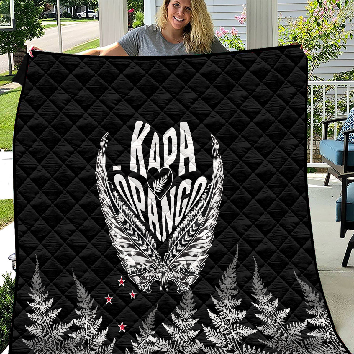 New Zealand Rugby Quilt NZ Opango Forever Silver Fern Heart LT01 Black - Polynesian Pride