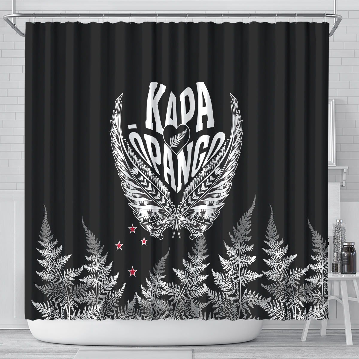 New Zealand Rugby Shower Curtain NZ Opango Forever Silver Fern Heart LT01 - Polynesian Pride