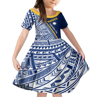 Nauru Independence Day Family Matching Off Shoulder Short Dress and Hawaiian Shirt Repubrikin Naoero Gods Will First LT01 Daughter's Dress Blue - Polynesian Pride