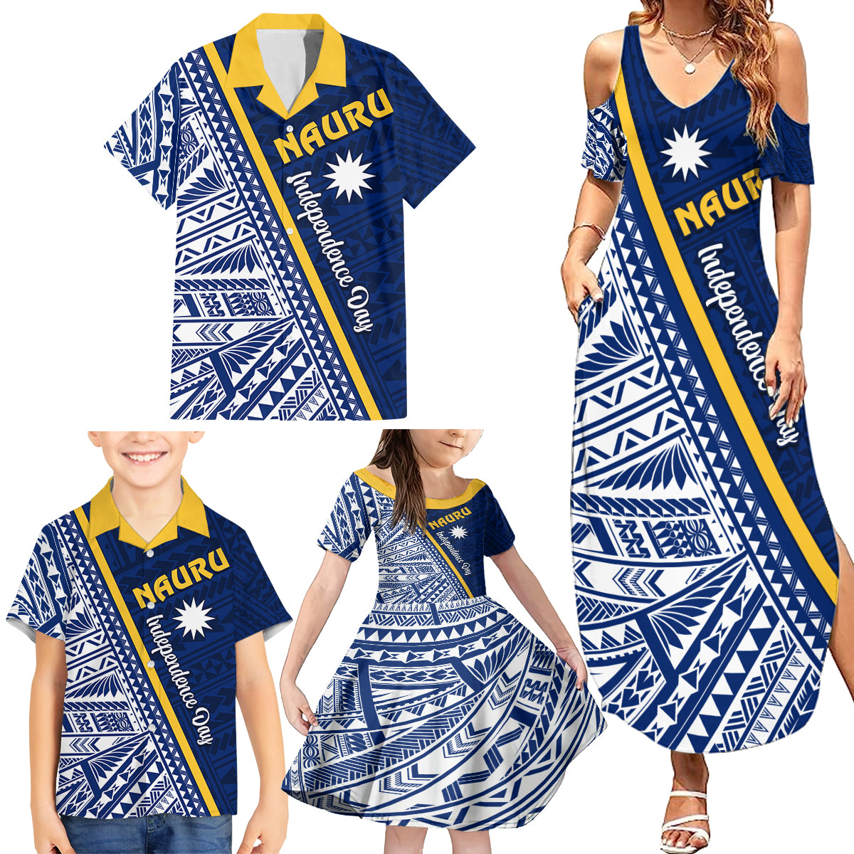 Nauru Independence Day Family Matching Summer Maxi Dress and Hawaiian Shirt Repubrikin Naoero Gods Will First LT01 - Polynesian Pride