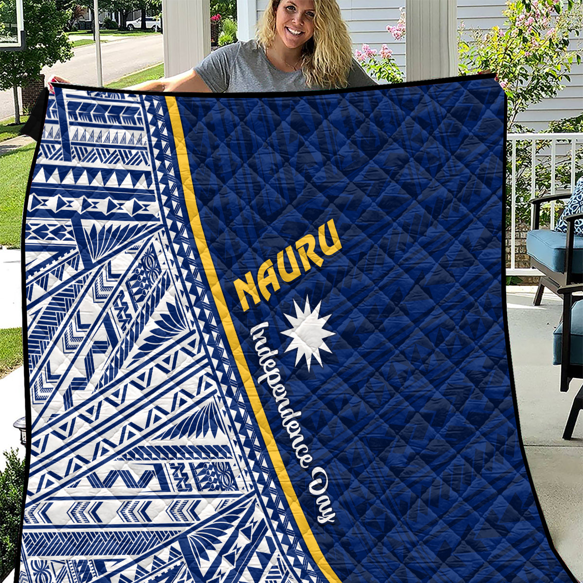 Nauru Independence Day Quilt Repubrikin Naoero Gods Will First LT01 Blue - Polynesian Pride