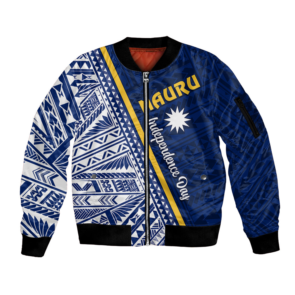 Nauru Independence Day Sleeve Zip Bomber Jacket Repubrikin Naoero Gods Will First LT01 Unisex Blue - Polynesian Pride