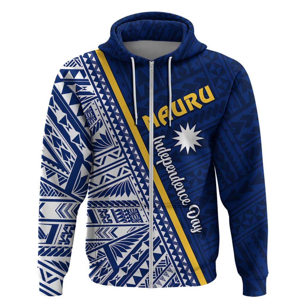 Nauru Independence Day Zip Hoodie Repubrikin Naoero Gods Will First LT01 Zip Hoodie Blue - Polynesian Pride