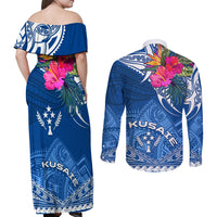 Kosrae Constitution Day Couples Matching Off Shoulder Maxi Dress and Long Sleeve Button Shirt Kusaie Special Style LT01 - Polynesian Pride
