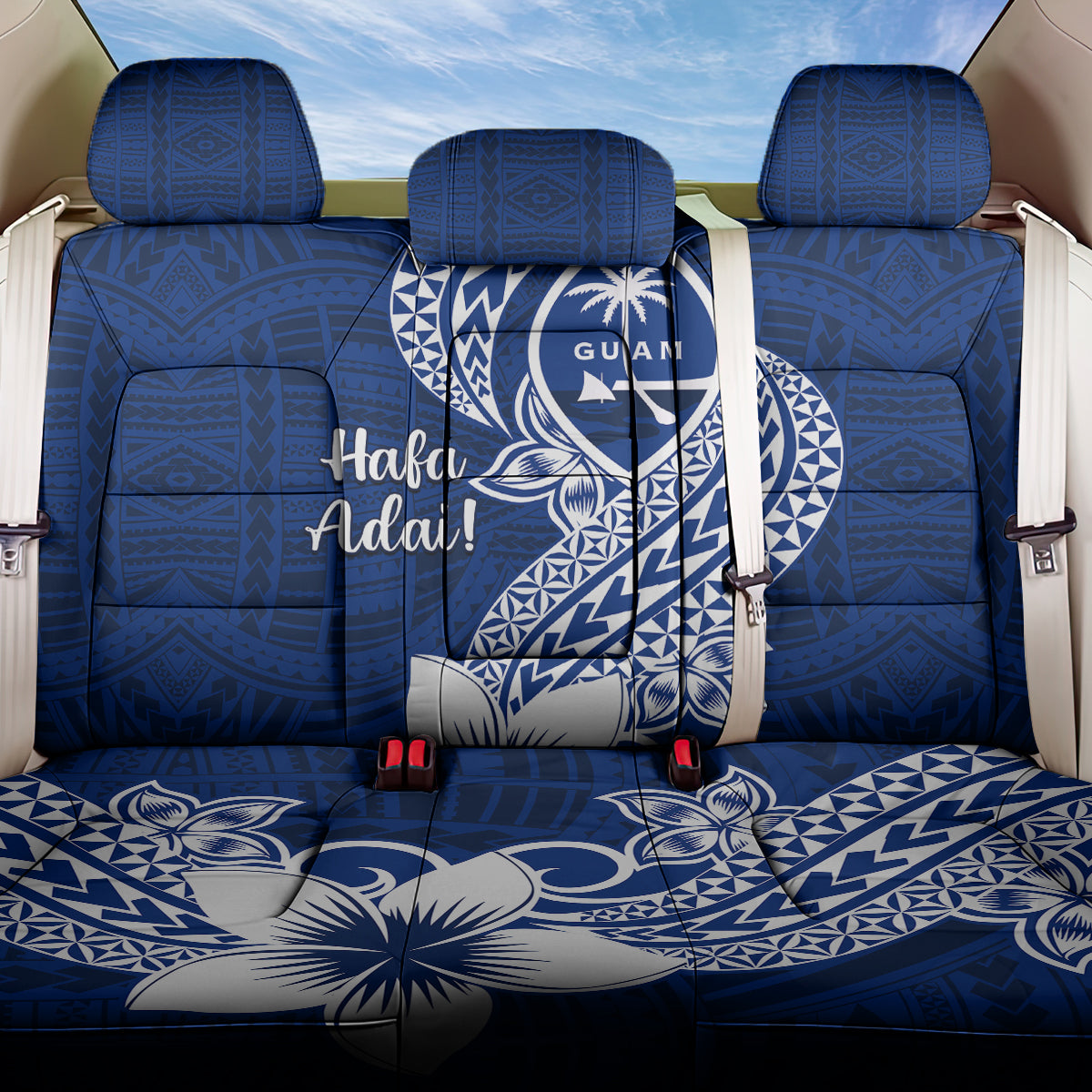 Hafa Adai Guam Back Car Seat Cover Polynesian Floral Blue Pattern LT01