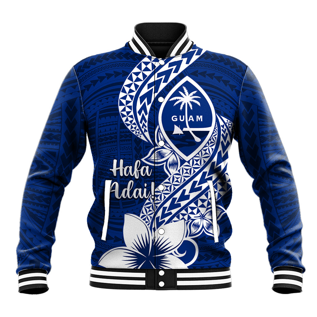 Hafa Adai Guam Baseball Jacket Polynesian Floral Blue Pattern LT01 Unisex Blue - Polynesian Pride