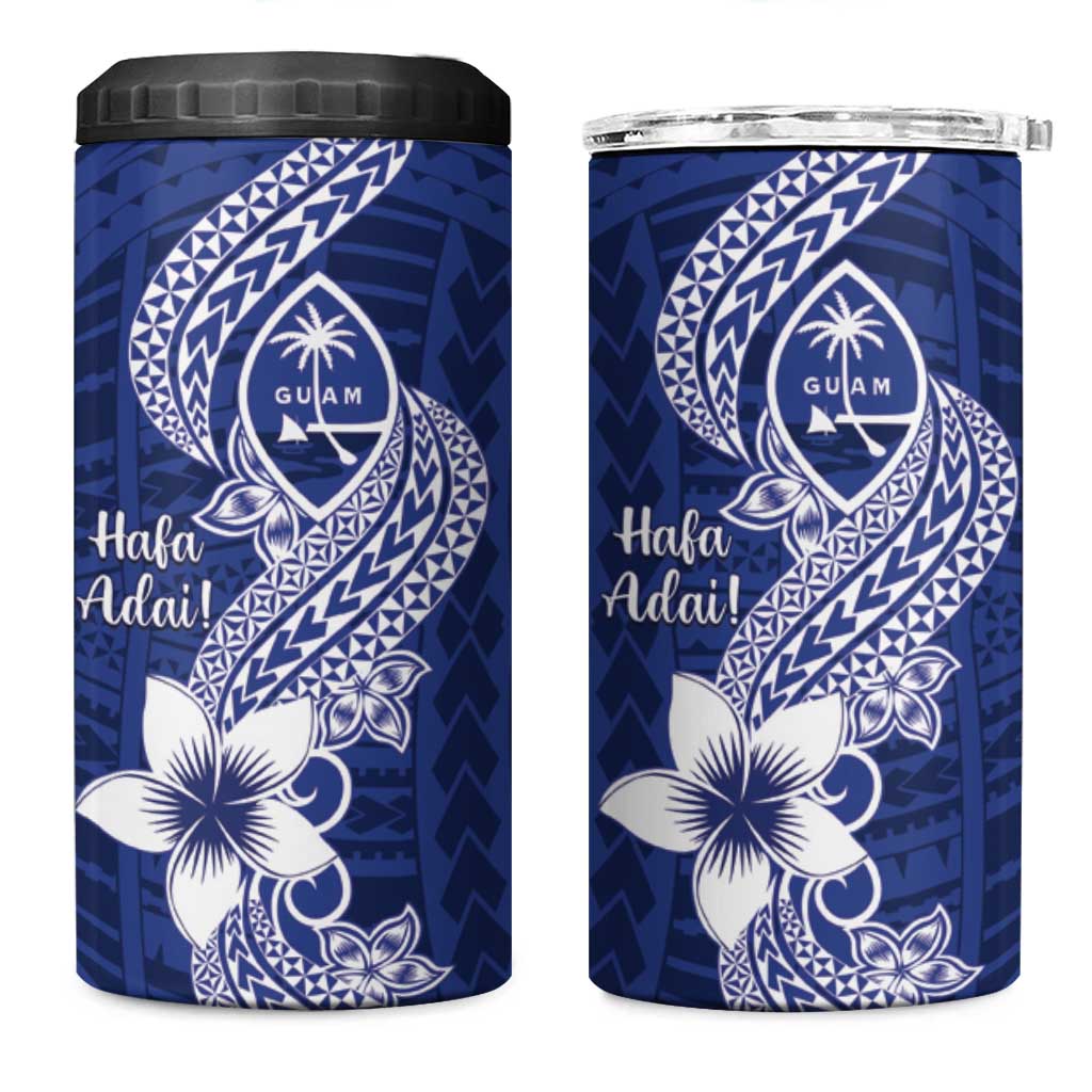 Hafa Adai Guam 4 in 1 Can Cooler Tumbler Polynesian Floral Blue Pattern