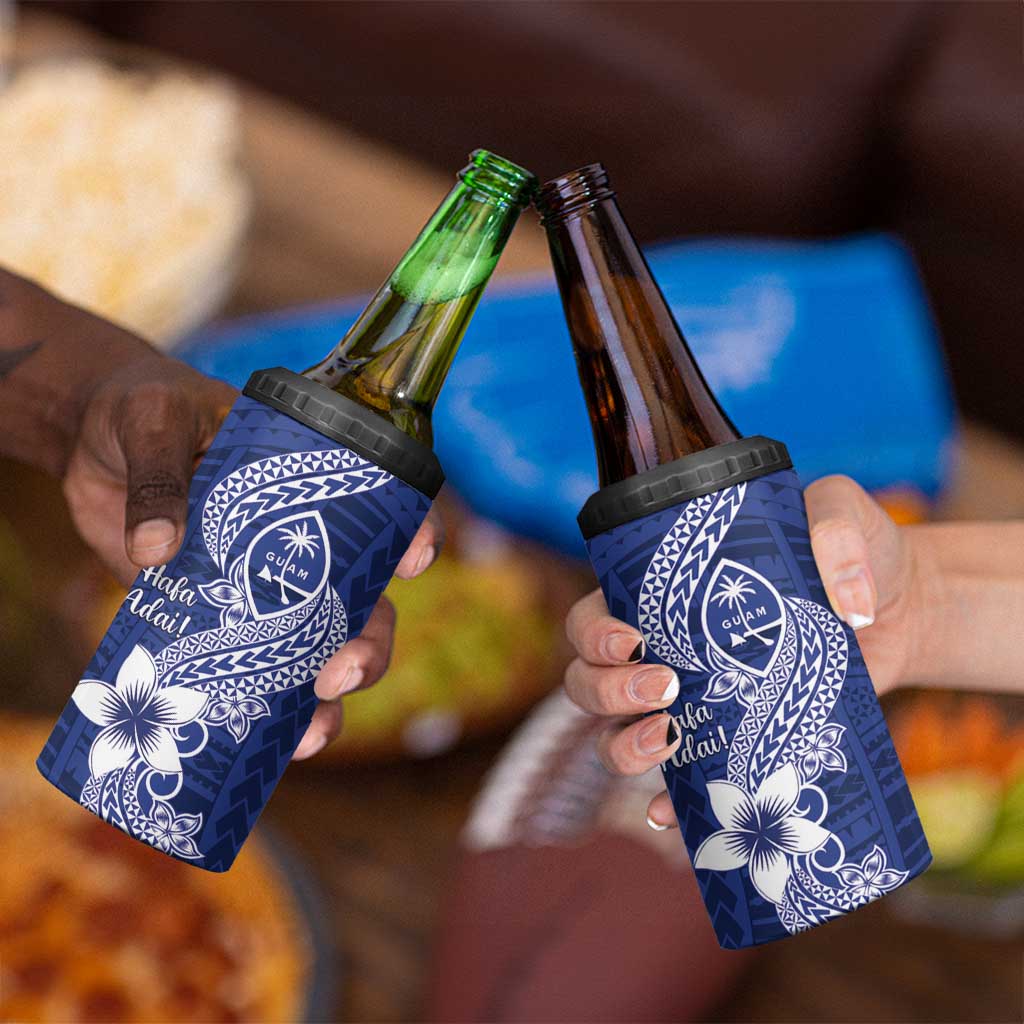 Hafa Adai Guam 4 in 1 Can Cooler Tumbler Polynesian Floral Blue Pattern