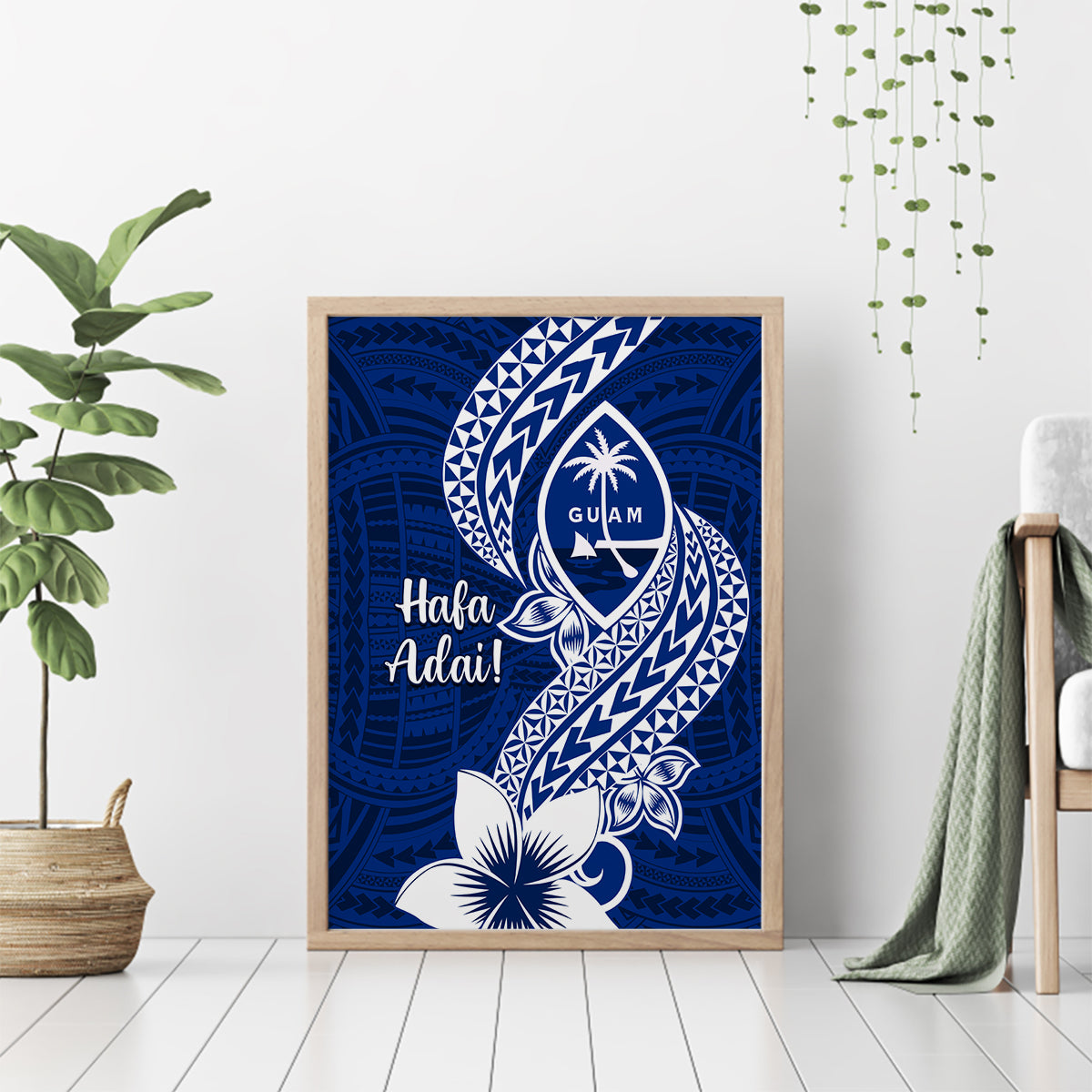 Hafa Adai Guam Canvas Wall Art Polynesian Floral Blue Pattern LT01 - Polynesian Pride