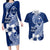 Hafa Adai Guam Couples Matching Long Sleeve Bodycon Dress and Hawaiian Shirt Polynesian Floral Blue Pattern LT01 Blue - Polynesian Pride