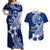 Hafa Adai Guam Couples Matching Off Shoulder Maxi Dress and Hawaiian Shirt Polynesian Floral Blue Pattern LT01 Blue - Polynesian Pride