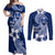 Hafa Adai Guam Couples Matching Off Shoulder Maxi Dress and Long Sleeve Button Shirt Polynesian Floral Blue Pattern LT01 Blue - Polynesian Pride