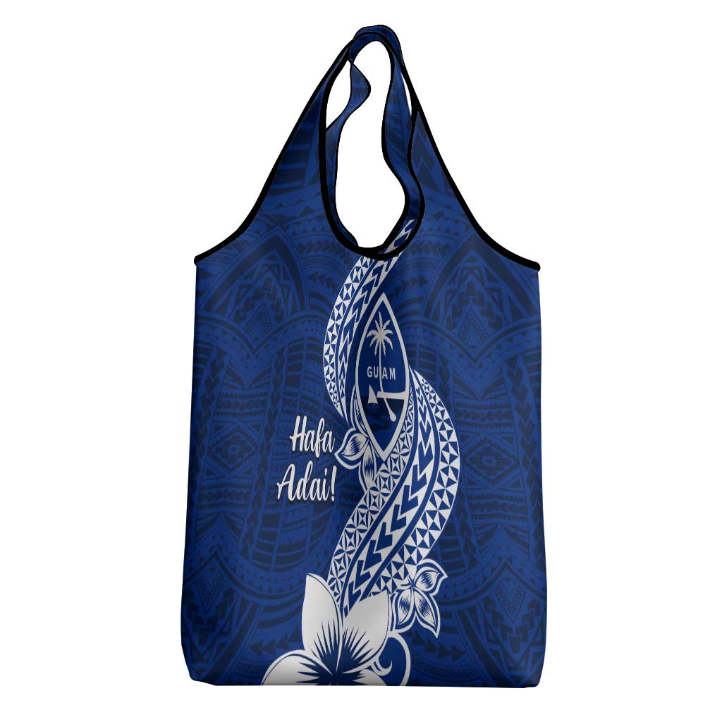 Hafa Adai Guam Grocery Bag Polynesian Floral Blue Pattern