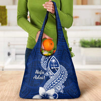 Hafa Adai Guam Grocery Bag Polynesian Floral Blue Pattern