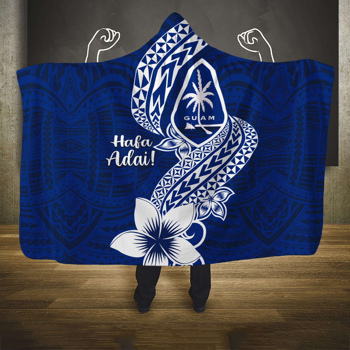 Hafa Adai Guam Hooded Blanket Polynesian Floral Blue Pattern LT01 One Size Blue - Polynesian Pride