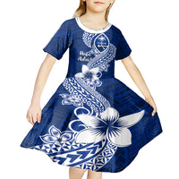 Hafa Adai Guam Kid Short Sleeve Dress Polynesian Floral Blue Pattern LT01 - Polynesian Pride