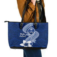 Hafa Adai Guam Leather Tote Bag Polynesian Floral Blue Pattern LT01 - Polynesian Pride