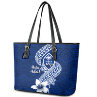 Hafa Adai Guam Leather Tote Bag Polynesian Floral Blue Pattern LT01 - Polynesian Pride