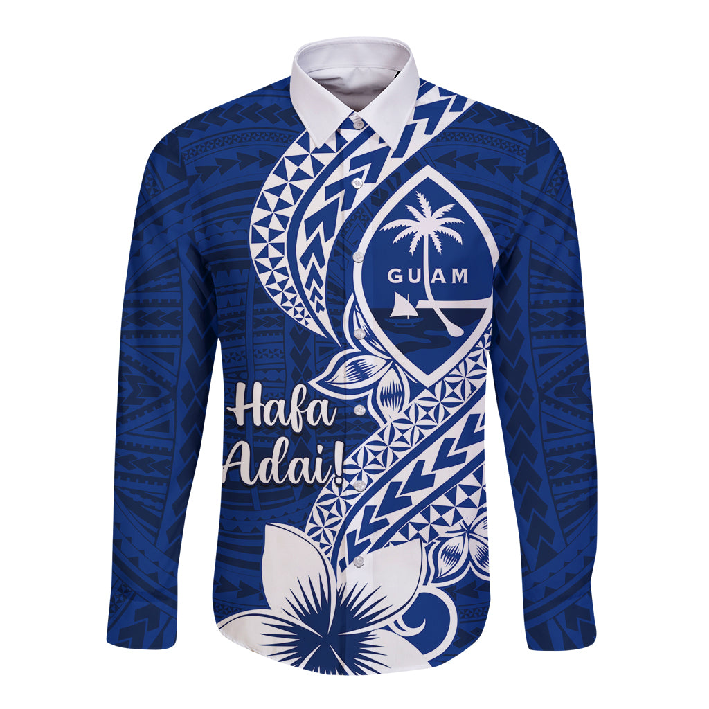 Hafa Adai Guam Long Sleeve Button Shirt Polynesian Floral Blue Pattern LT01 Unisex Blue - Polynesian Pride
